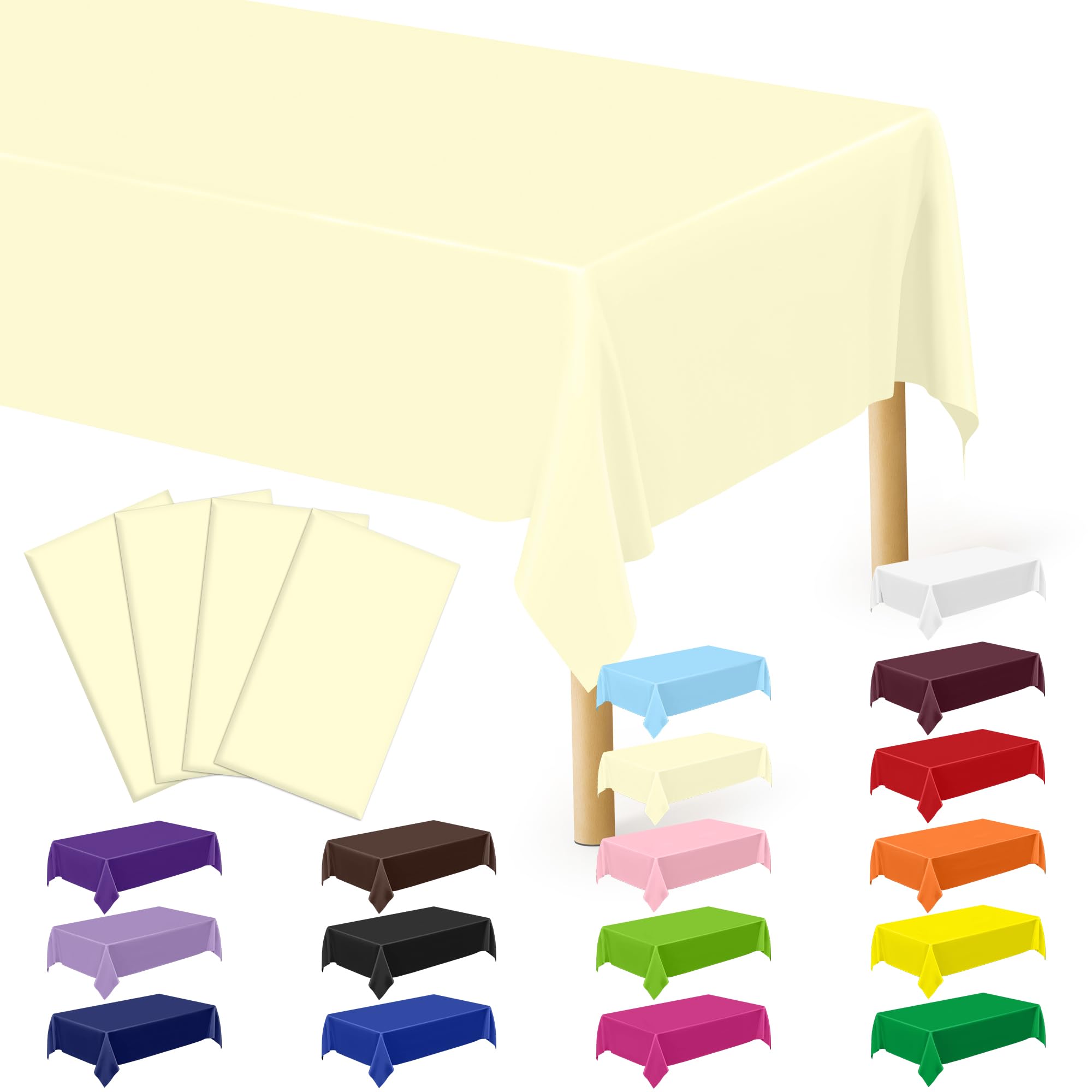 QZYL 4 PCS Picnic Table Cover, 54 x 108 Inches Plastic Disposable Tablecloth, Ivory Smooth Rectangle Tablecloth, Indoor or Outdoor Parties Birthdays Wedding Decor, Leakproof and Waterproof