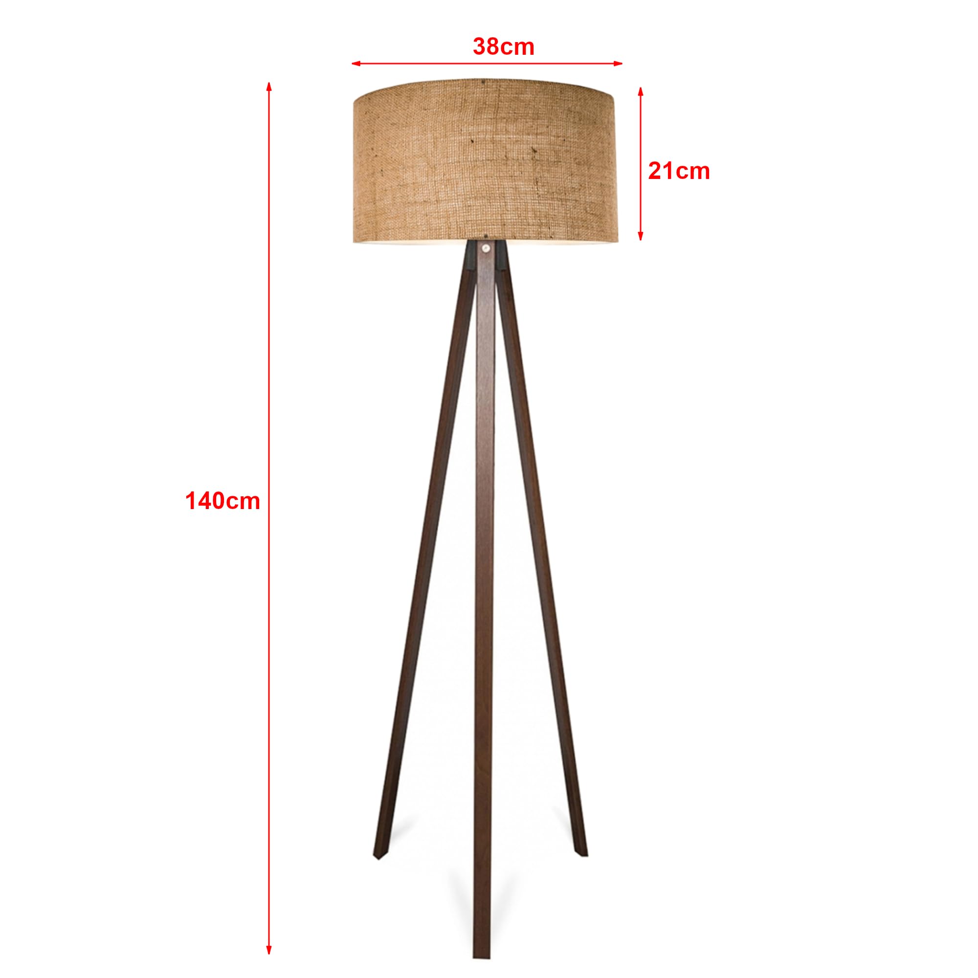 lux.pro Lámpara de Pie Newport Trípode Pantalla Cilíndrica Iluminación para Salón Estudio Rincón de Lectura 1xE27 20 W MDF 100% Poliéster 21 x Ø 38 cm Altura 140 cm Efecto Madera/Marrón