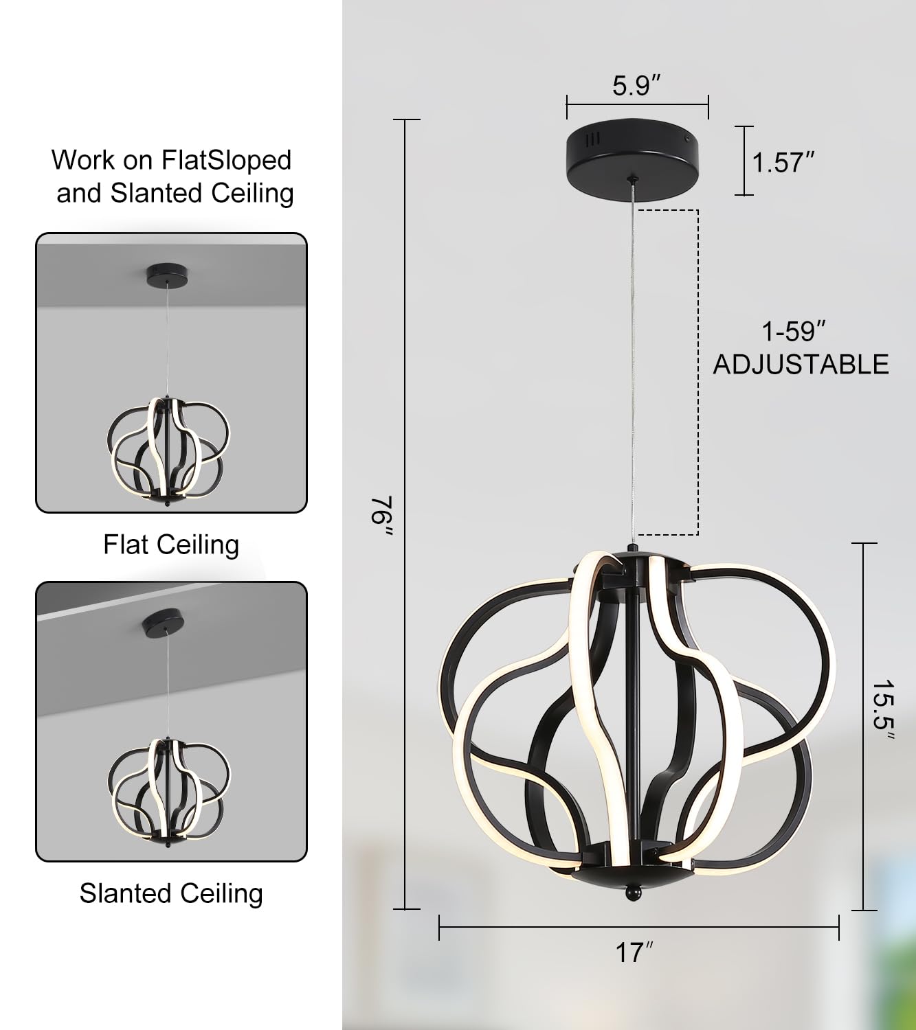 Moderna lámpara LED negra para techo, 8 luces colgantes para comedor, vestíbulo, entrada, cocina, sala de estar. 7