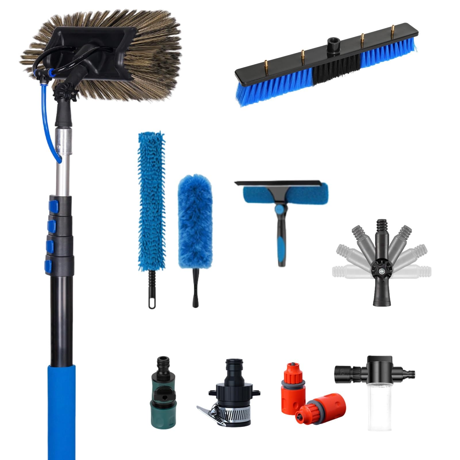 XYFGODEM Telescopic Carbon Brush with Water Flow - Professional Cleaning Kit for Facades, Caravans and Vans