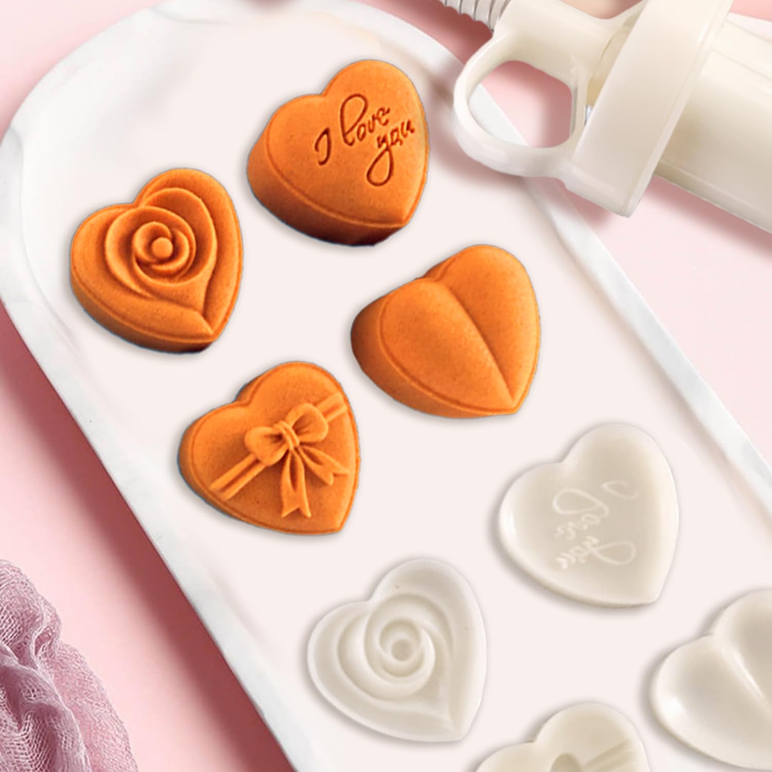 Moule à Gâteau De Lune En Forme De Cœur - Tampon à Biscuits Manuel Avec 4 Motifs - Qualité Alimentaire - Réutilisable - 14