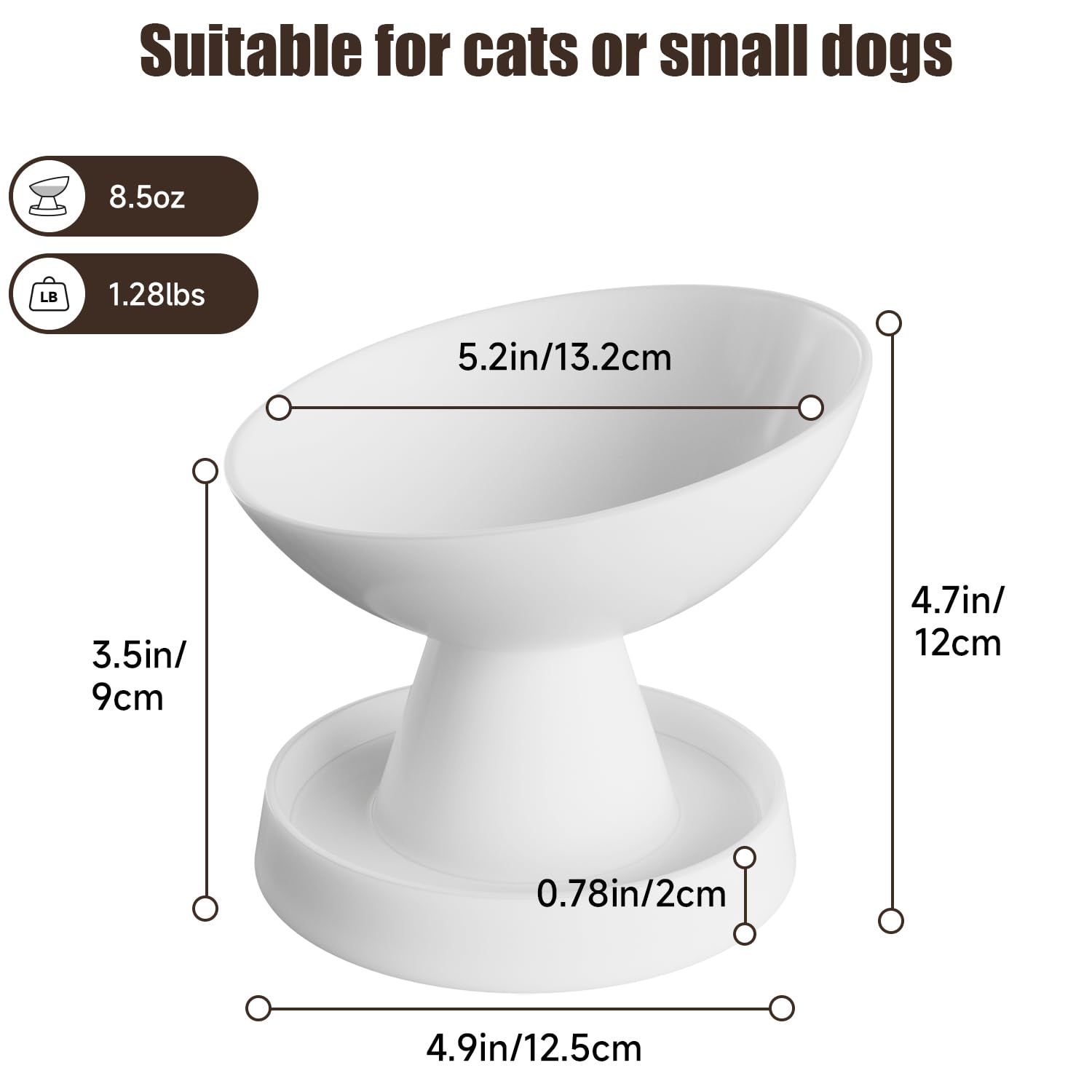 Ciotola rialzata per gatti in ceramica a prova di formiche, 241 g, sollevata e inclinata, ciotola per acqua per animali domestici, anti vomito e protegge le spine degli animali domestici, per