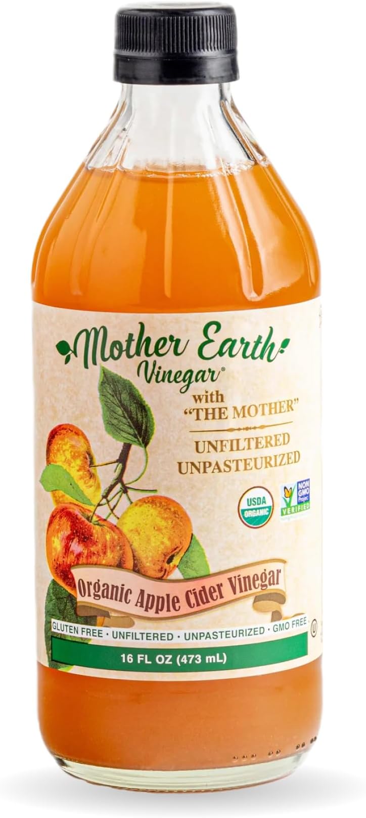 Mother Earth, Organic Apple Cider Vinegar with The Mother, Fresh Pressed Organic Apples, OACV, ACV, Raw, Unpasteurized, Unfiltered (1/16oz Glass Bottle)