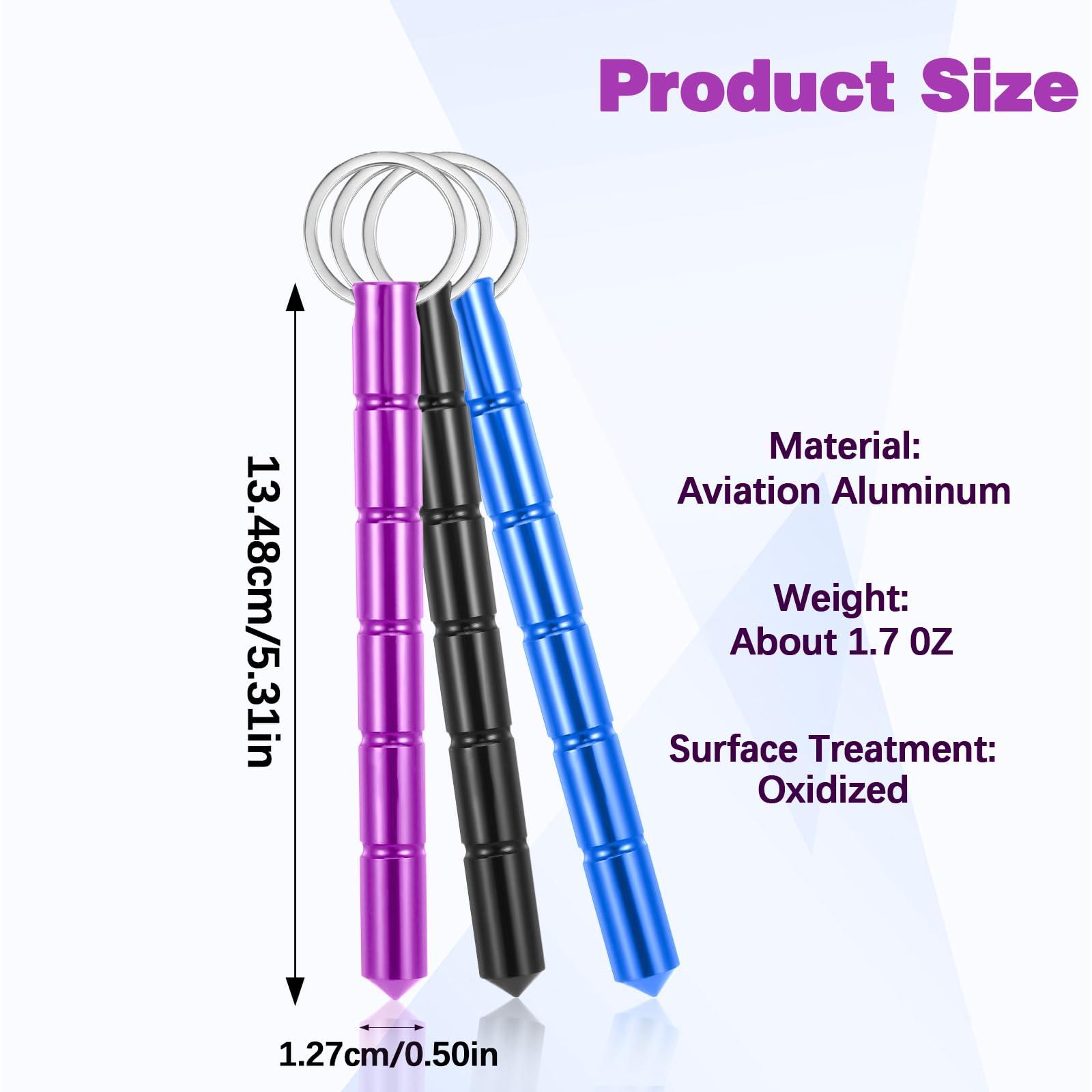 oruola 3 Pack Safety Keychain Set for Women, Self Defense Keychain, Metal Tactical Keychain, Aluminum Short Stick Protection Tool, Gift Keychains for Women Men(Purple, Blue, Black)