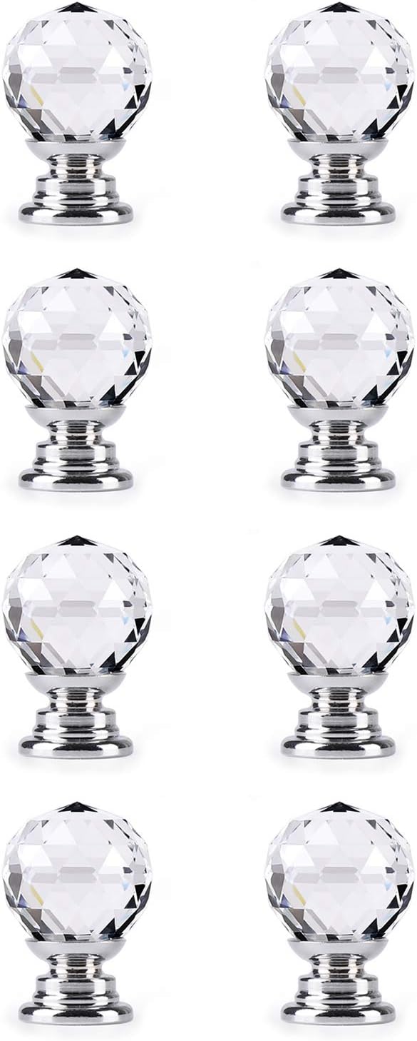 Probrico 5 Pack Crystal Kitchen Cabinet and Dresser Door Knobs Glass Drawer Pulls 20mm/0.8" Width