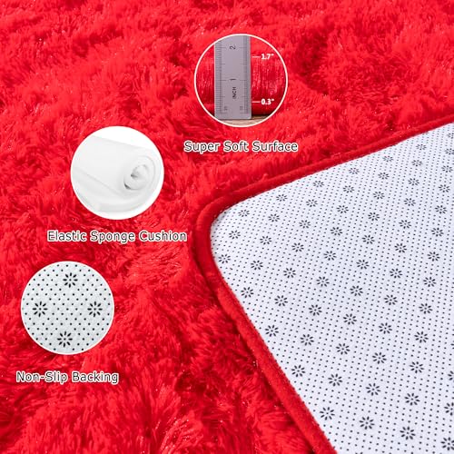 Fluffy 4x6 Rug - Nursery Rugs for Bedroom - Height Pile 1.4" Plush Rug - Fuzzy Throw Rugs Carpet for Bedroom - Red