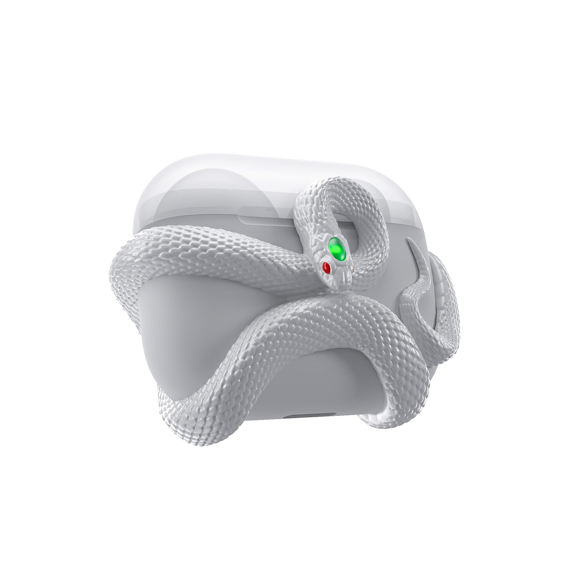 The Snake Case Decorative Compatible with AirPods 4 Generation. HaloMyyth Creative Aesthetic 3D Snake Case, Gemstone Light-Up Head, Detail Sculpting, Case Compatible with AirPods 4 th, Bone White Airpod 4 Generation-White