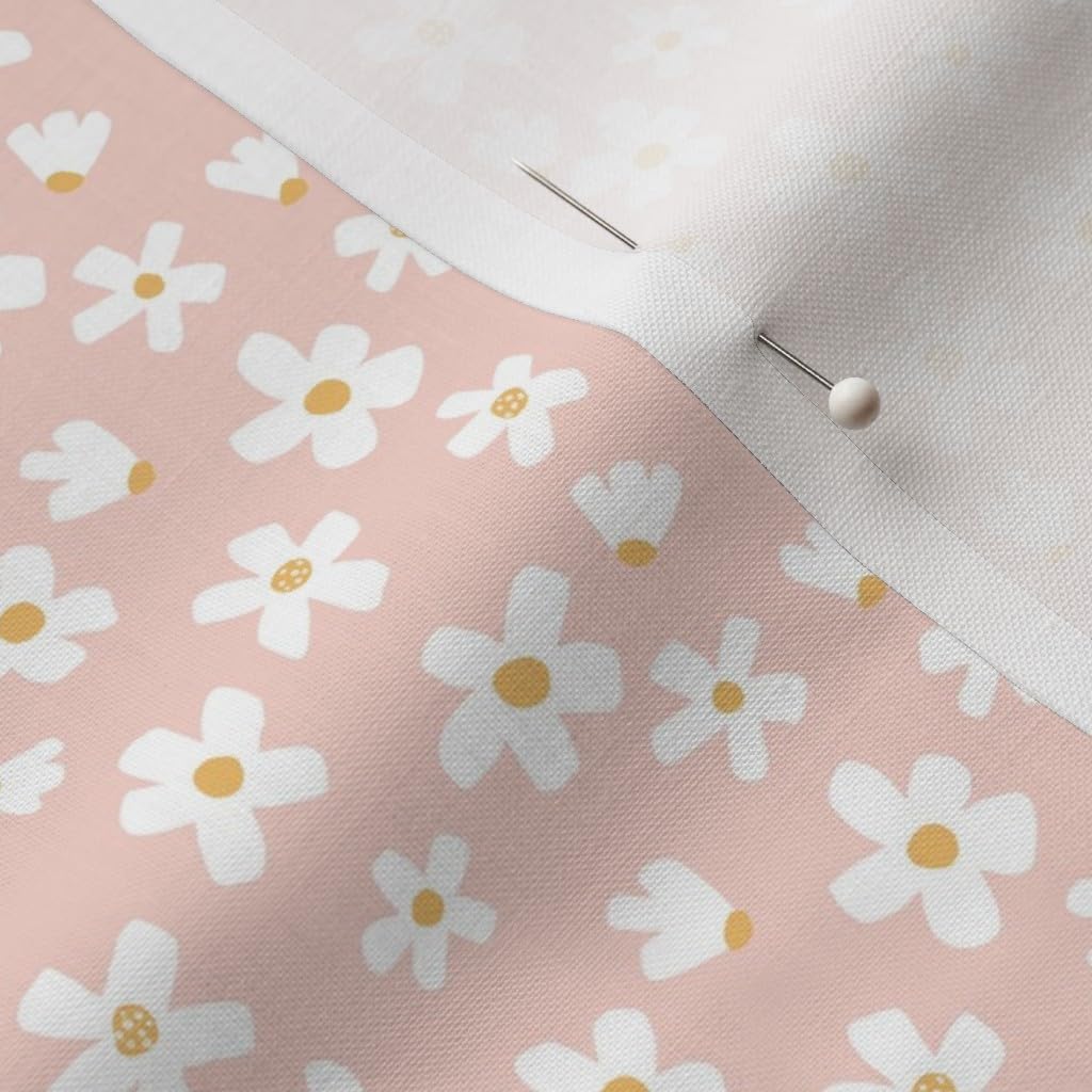 Spoonflower Fabric - Ditsy Micro Daisy Garden Pink Mustard Flowers Floral Girls Printed on Petal Signature Cotton Fabric Fat Quarter - Sewing Quilting Apparel Crafts Decor
