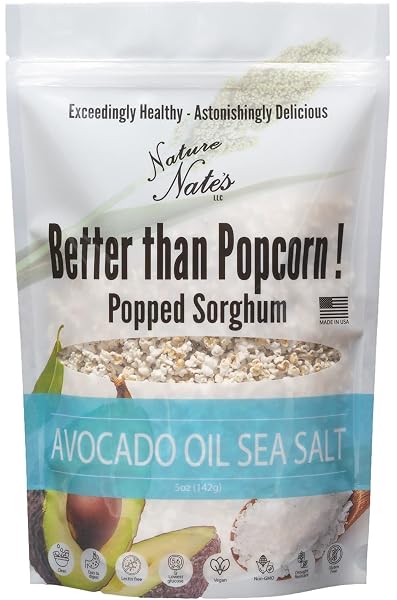 Nature Nate’s Popped Sorghum, Avocado Oil Sea Salt - Organic Sorghum, Keto & Gluten Free, Whole 30, Healthy Snacks, Be