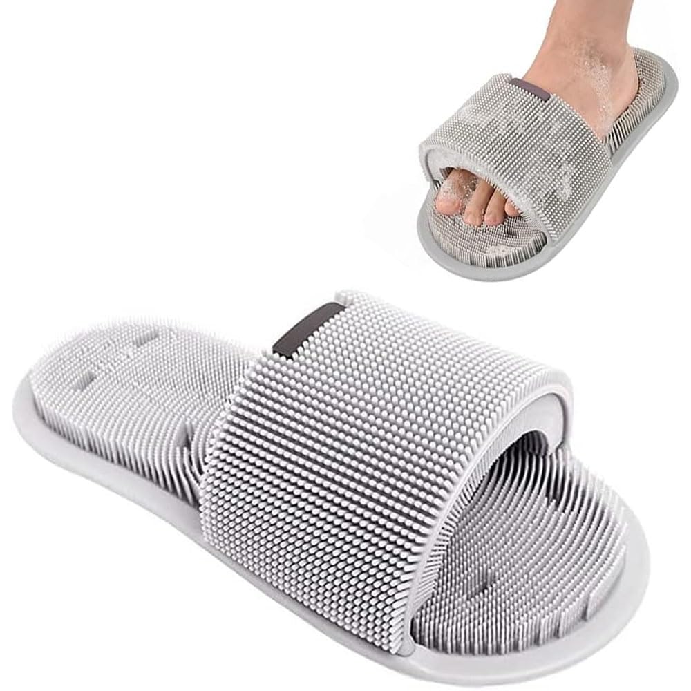 Épurateur de pieds de douche,nettoyeur de pieds en silicone souple avec ventouses antidérapantes, pantoufle exfoliante pour masseur de pieds et apaise les pieds fatigués pour - 1 pièces (Gris)