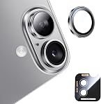 MAGIC JOHN pour iPhone 16/16Plus Protecteur d'objectifs pour caméra, Ultra HD Anneau individuel en métal, 9H Verre trempé, avec kit d'installation, ensemble de 2, Effacer