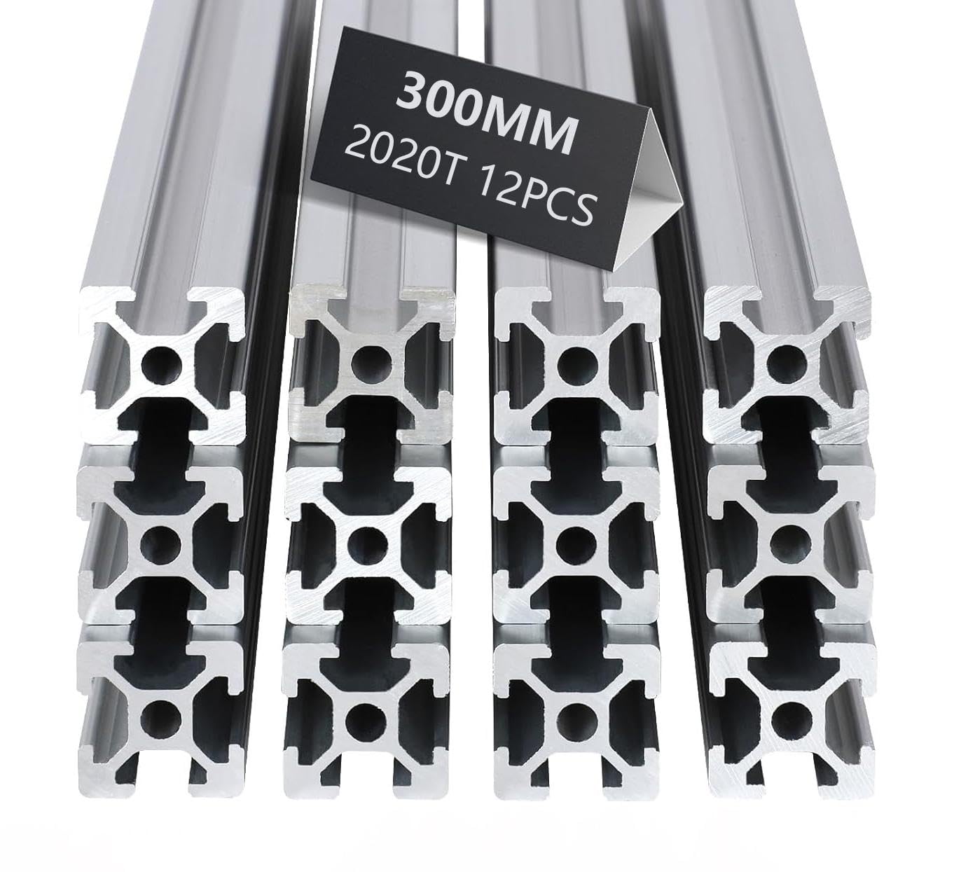12 Piezas Perfiles de Aluminio 20 x 20 mm, Perfil de Aluminio Corte 300 mm Ranura 6, Riel Lineal Construcción Anodizado, para Impresora 3D y Máquina de Grabado Láser CNC