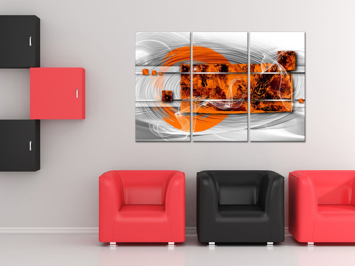 Declina, Quadro Decorativo da Parete per Soggiorno Moderno, Quadro Decorativo da Parete, Tela triptica Arte Astratta Saggezza 120 x 80 cm, Arancione, Canvas, Arancione, 120x80 cm