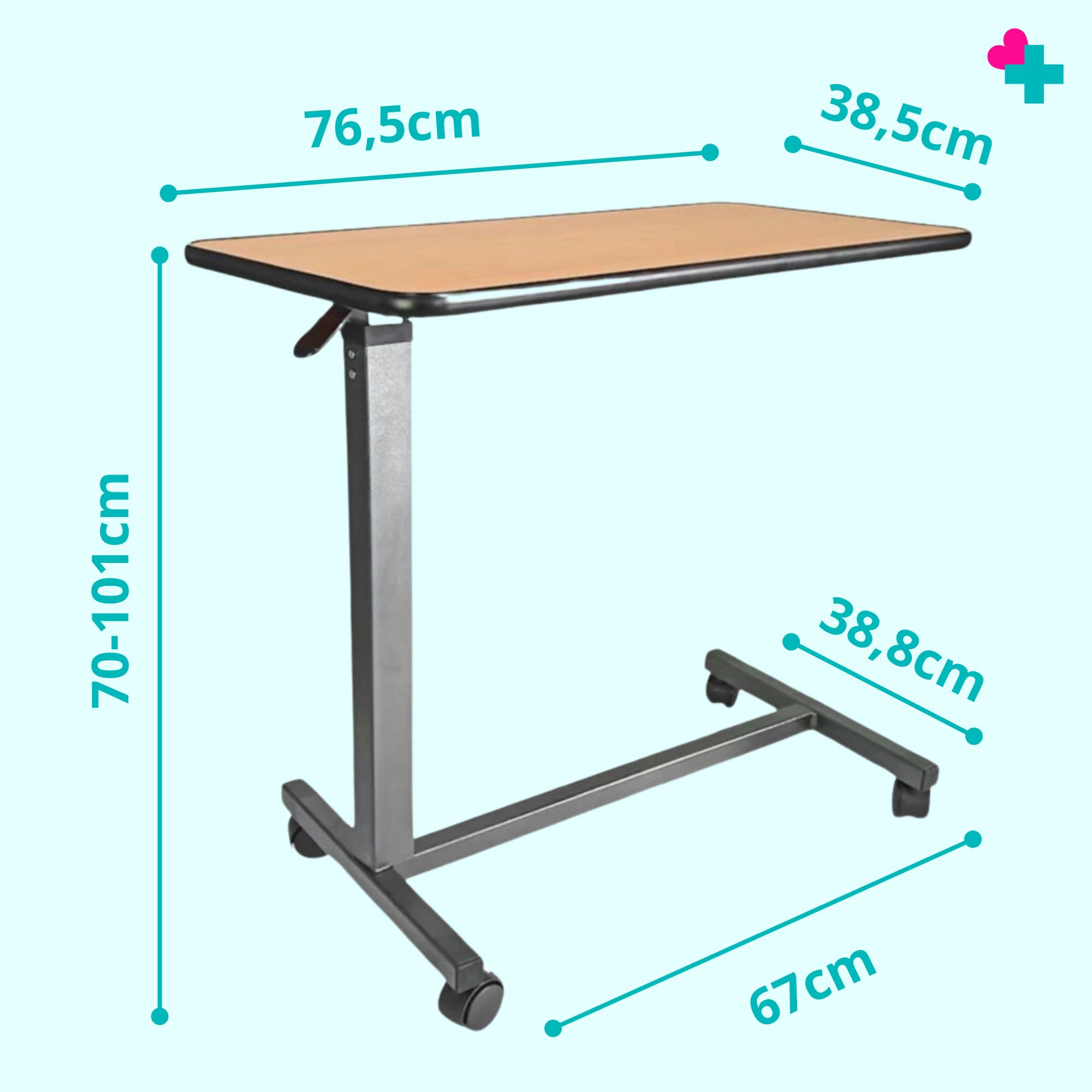 Mesa Auxiliar Regulable con Ruedas y Frenos | Mesa Plegable para Cama, Sofá y Sillón | Altura Ajustable 70-141 cm | Tablero 60x40 cm | Mesa Portátil para Lectura, Comer, Ordenador y Teletrabajo