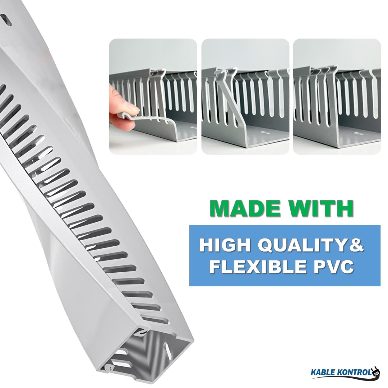 Kable Kontrol Open Slot Cable Raceway – 2x2 Inch PVC Wire Duct For Desk & Industrial Use (6.5 Ft, Gray)