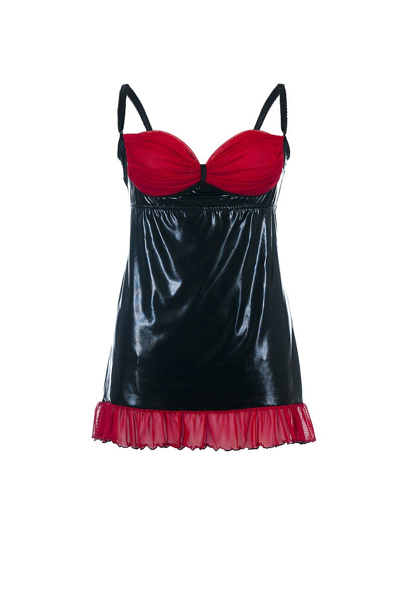 Elegantes Chemise schwarz aus Wetlook Tüll und Brustfrei mit Rückenausschnitt und Offener-Ausschnitt an der Brust Plus Size