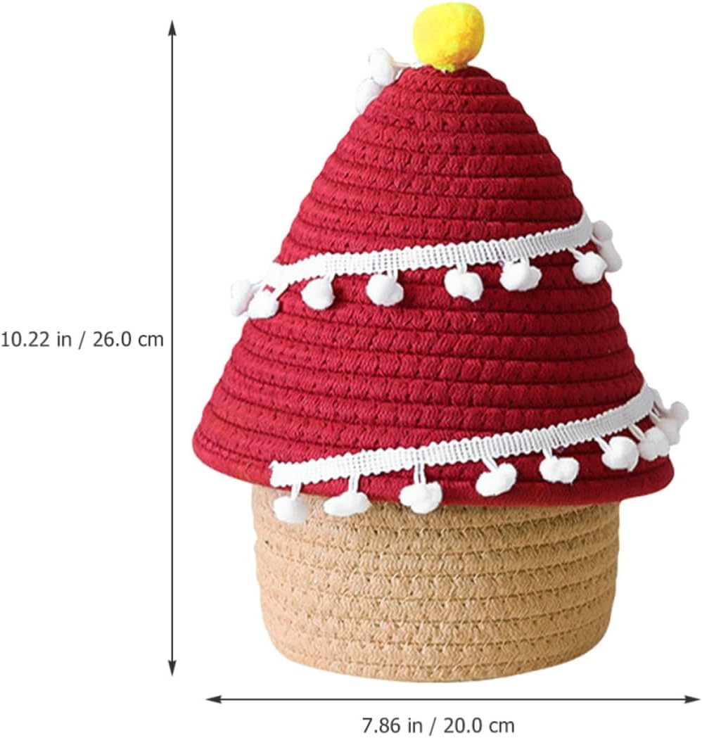 Storage Basket Classically Elegant Red with Lid Basket Christmas Tree Shaped Cotton Rope Woven Organizer and Sundries Storage for Decorating Tables or Porch Glove Box