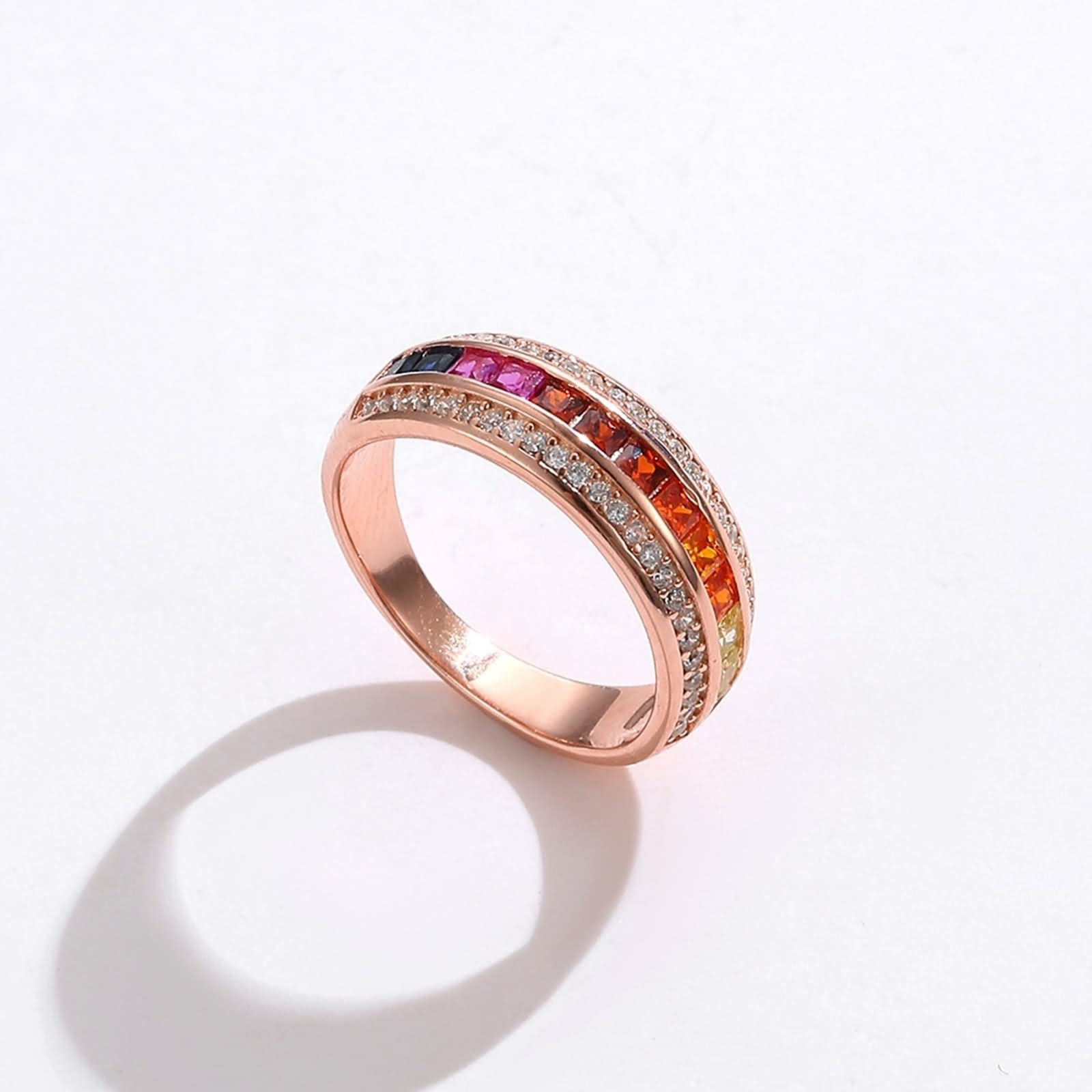 WXKAGF Eheringe für Damen im Vintage-Stil, Vintage-Ringe aus Sterlingsilber, DREI Reihen Regenbogen mit Zirkonia