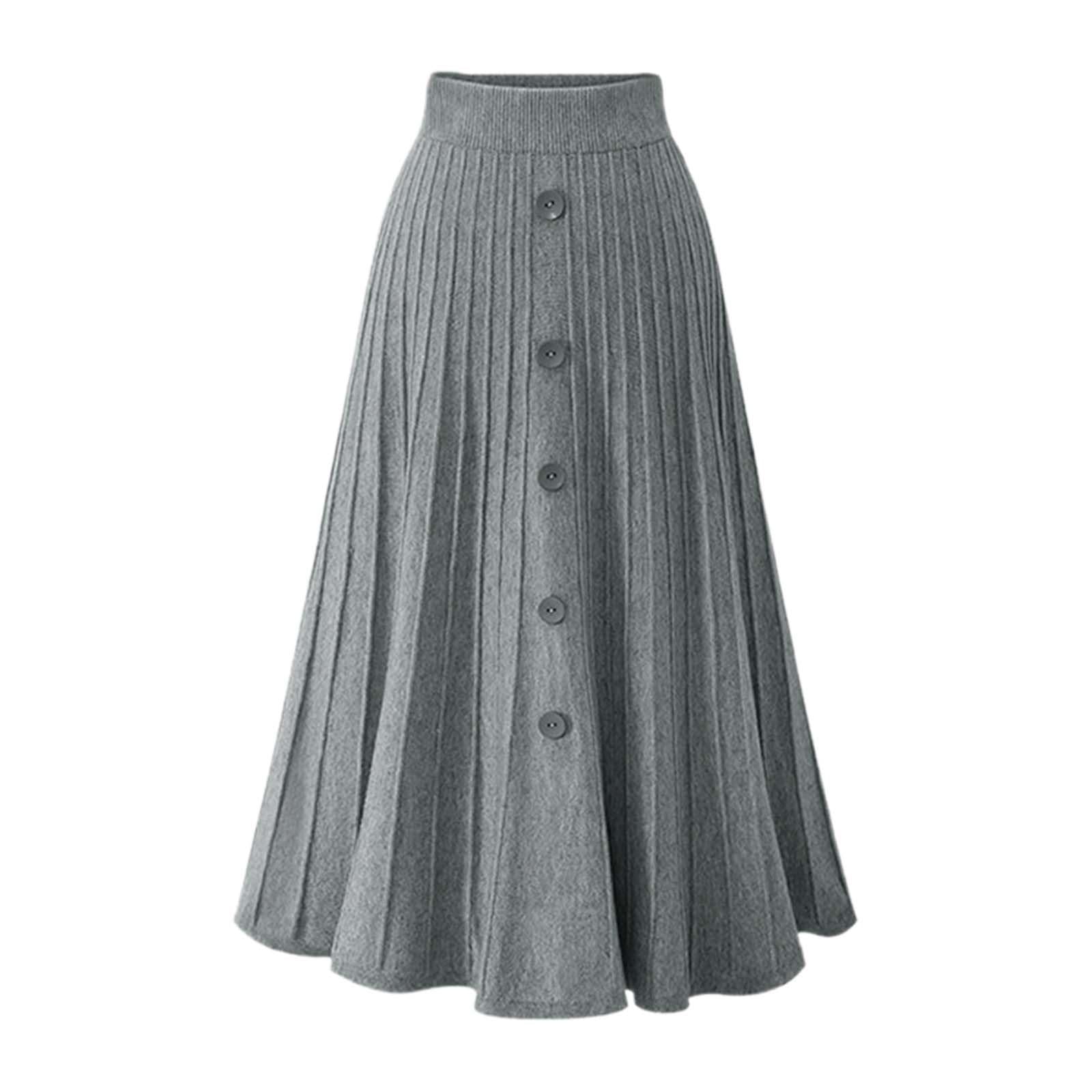 Falda Larga Mujer Volantes, Faldas Mujer Verano Lunares, Plisada Punto con Cintura Alta Y Corte En A Acampanada con Botones En La Parte Delantera Y Canalé Moda OtoñO Invierno Skirt Falda Faldas