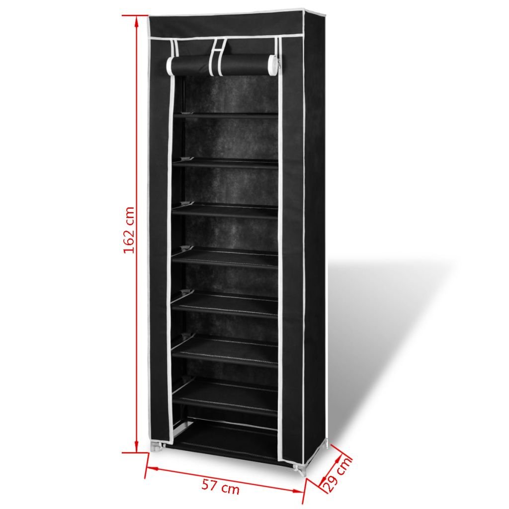 Zapatero de Tela con Cubierta Negro 57x29x162 cm Gabinete Organizador de Almacenamiento de Zapatos de Tela a Prueba de Polvo