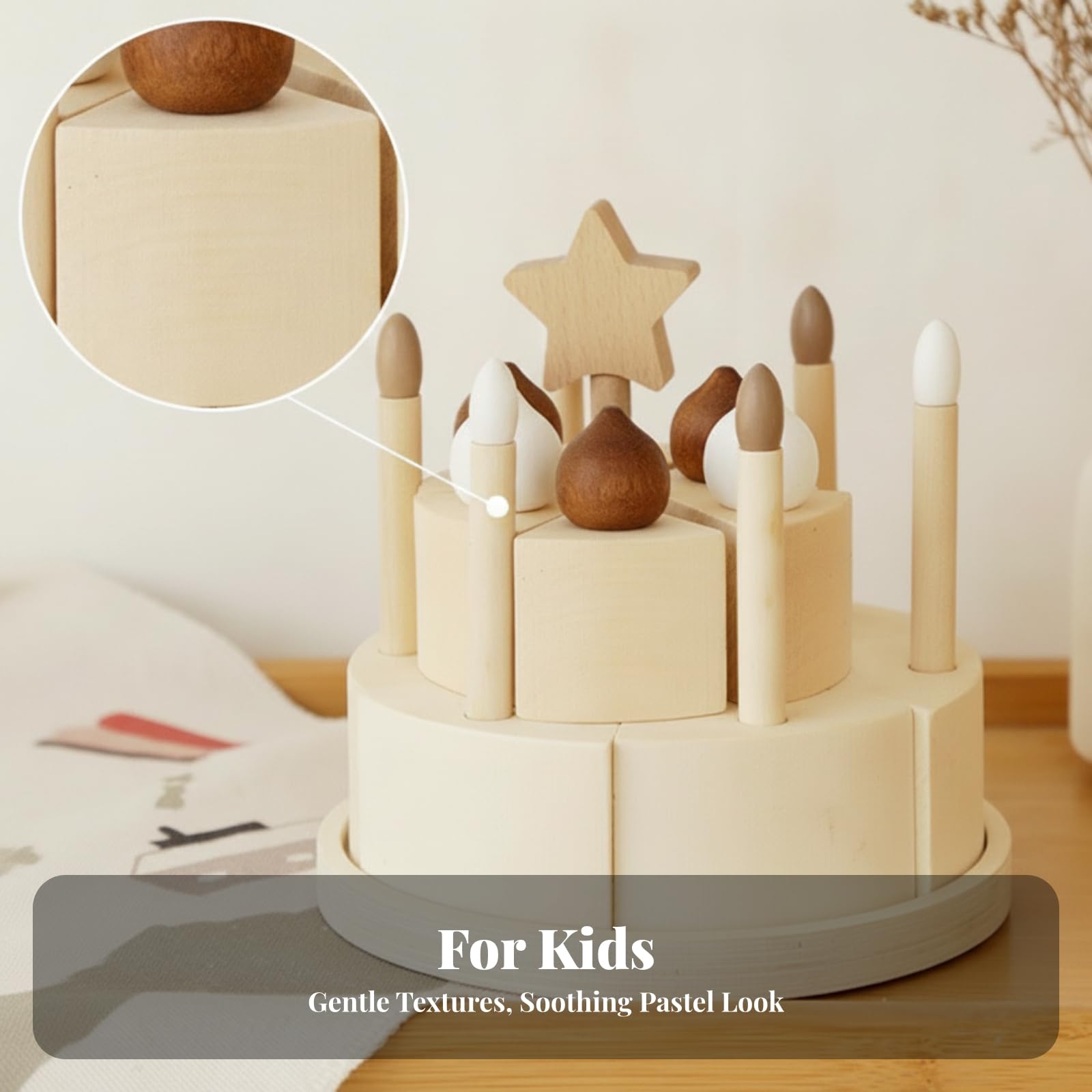 Tarta Juguete Madera Tonos Crema Pastel Cumpleaños Madera Juego Imaginativo Artículo Infantil para Decoración , Style to 2