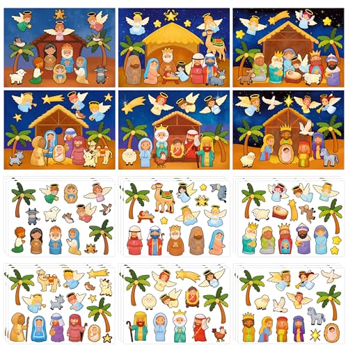 LINAYE 48 Sheets Nativity Scene Stickers Religious Christian Christmas Stickers Nativity Crafts for Kids School Classroom Christmas Activities Games for Kids Party Favors 24 Finished Products