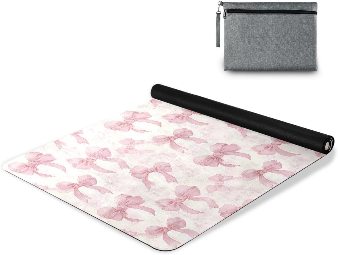 ALAZA Bow Knot Pink Pattern Yoga Mat Non Slip Fitness Exercise Mat, Workout Mat for Yoga, Pilates and Floor Exercises