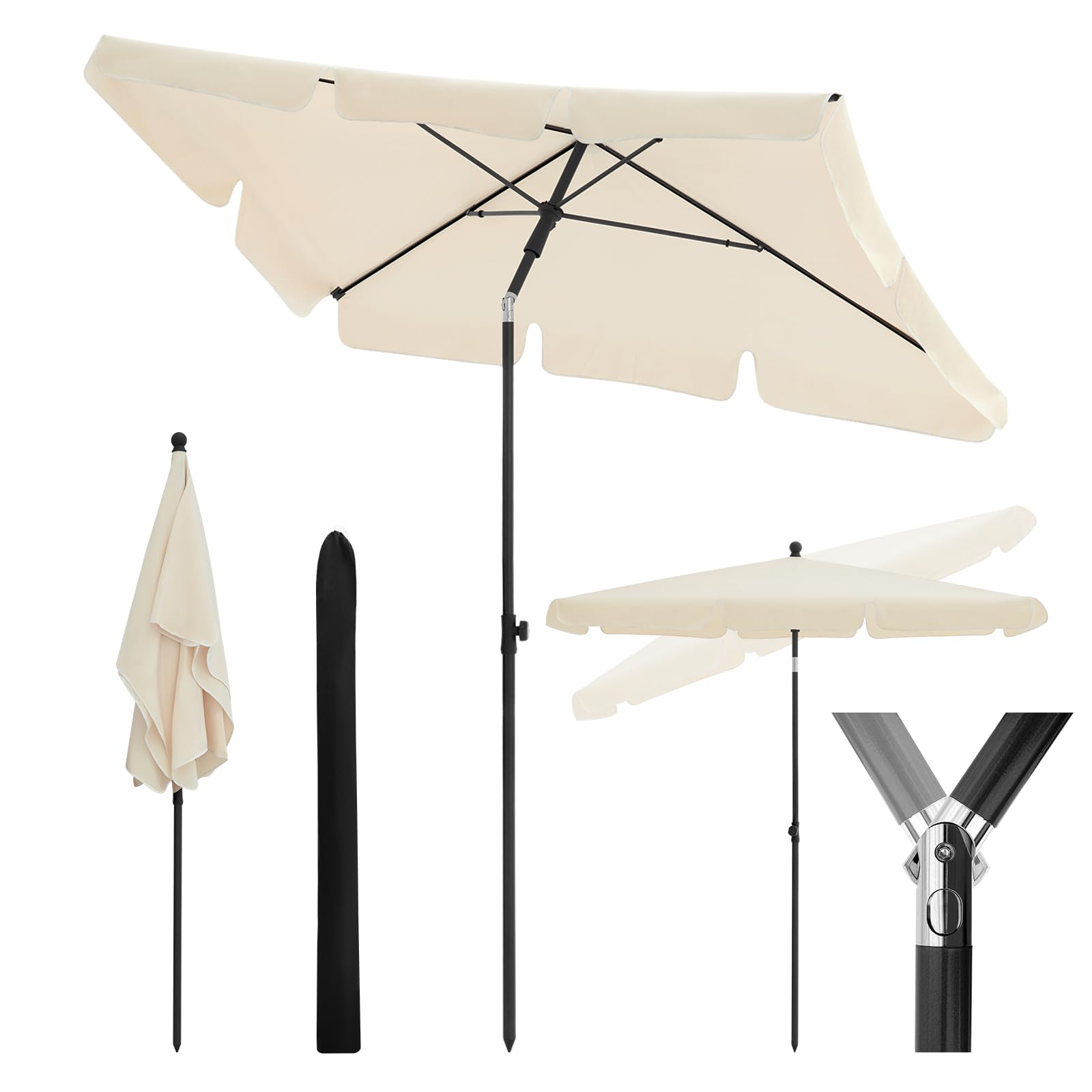 WOLTU Sombrilla Jardín, Parasol Terraza Inclinable, Sombrillas Terraza 2x1,2 m, Sombrilla Playa Jardin Piscina Balcon, Parasol Grande para Exterior, Tela 180 g/m², Proteccion Contra UV, Beige