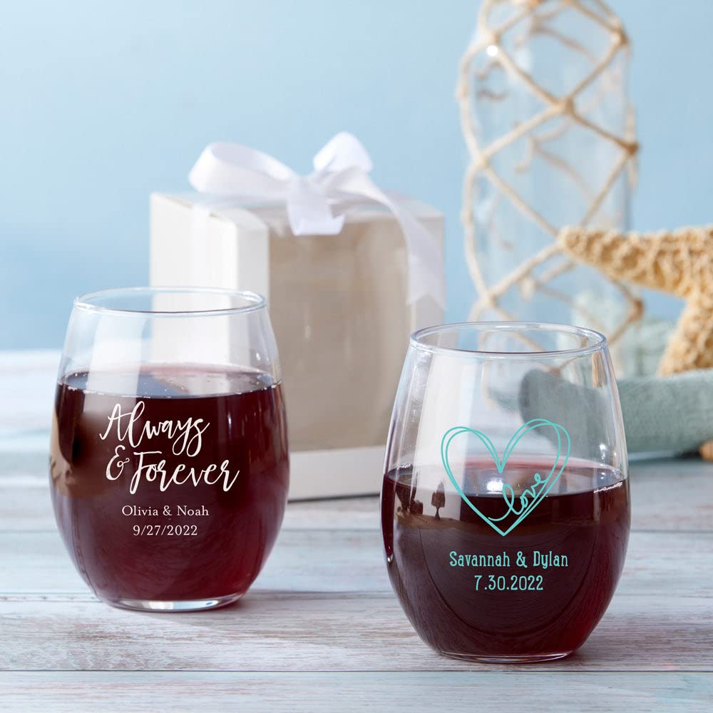 Amazon.com | Kate Aspen 9 oz. Personalized Stemless Wine Glass -  48pcs/Black - Custom Wedding Favors and Bridal Shower Party Favors with  Customized Designs Text Lines: Wine Glasses