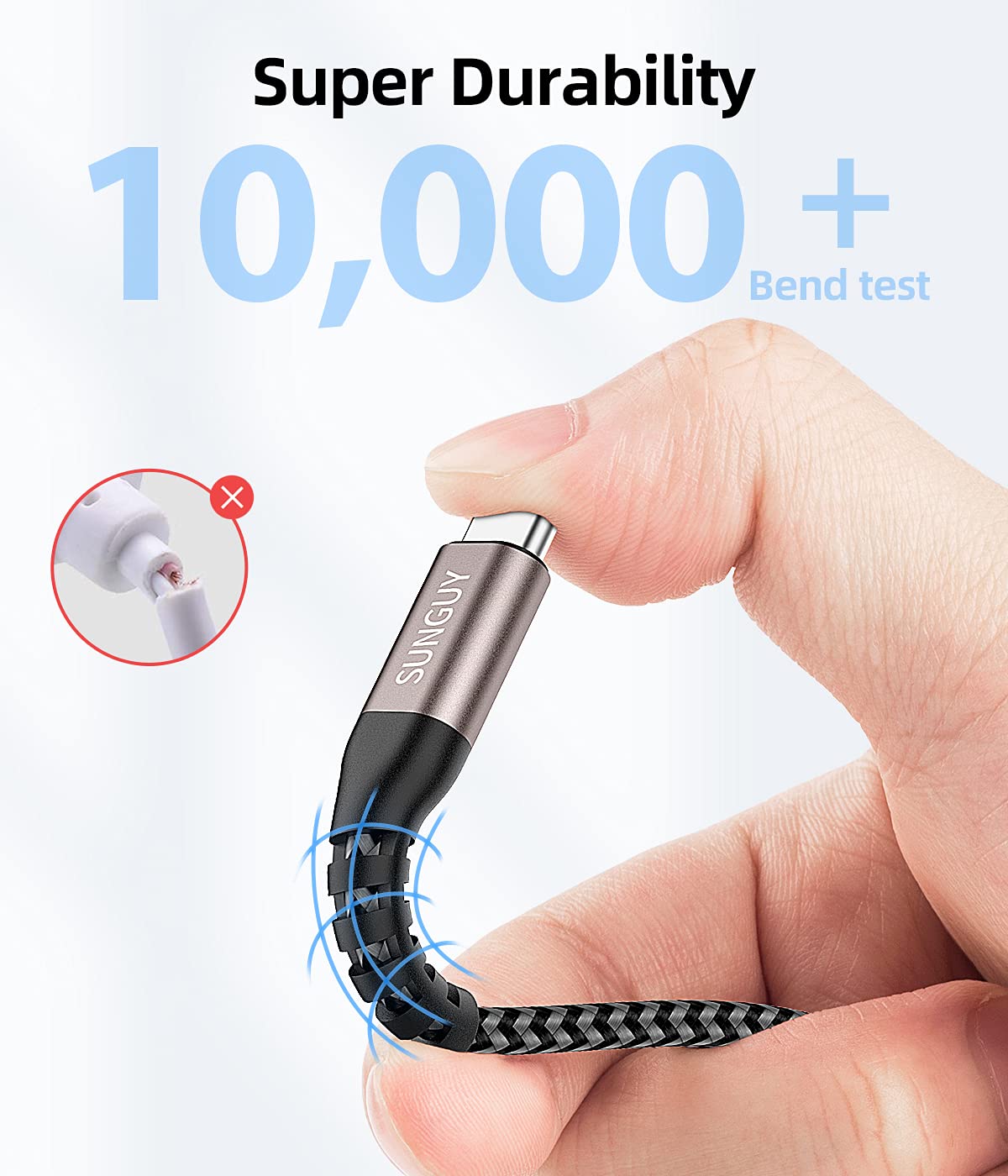 SUNGUY USB C to USB C Cable, 1.5FT x2 PD 60W Type C to Type C Fast Charging Cable for iPhone 15, iPad Pro 2020 - Image 5