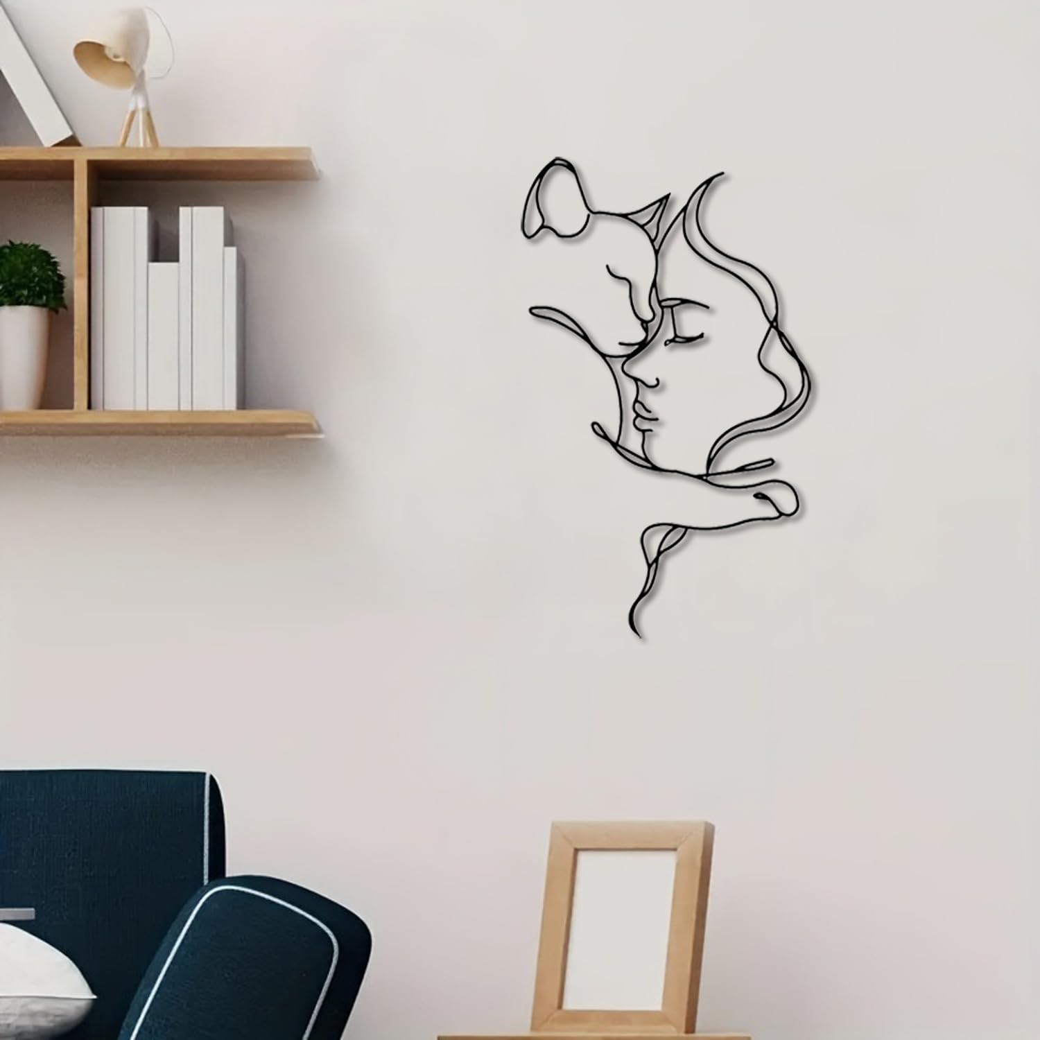 Huspox Decorazione da parete nera, decorazione da parete in metallo, decorazione da parete con ragazza e gatto per gli amanti dei gatti