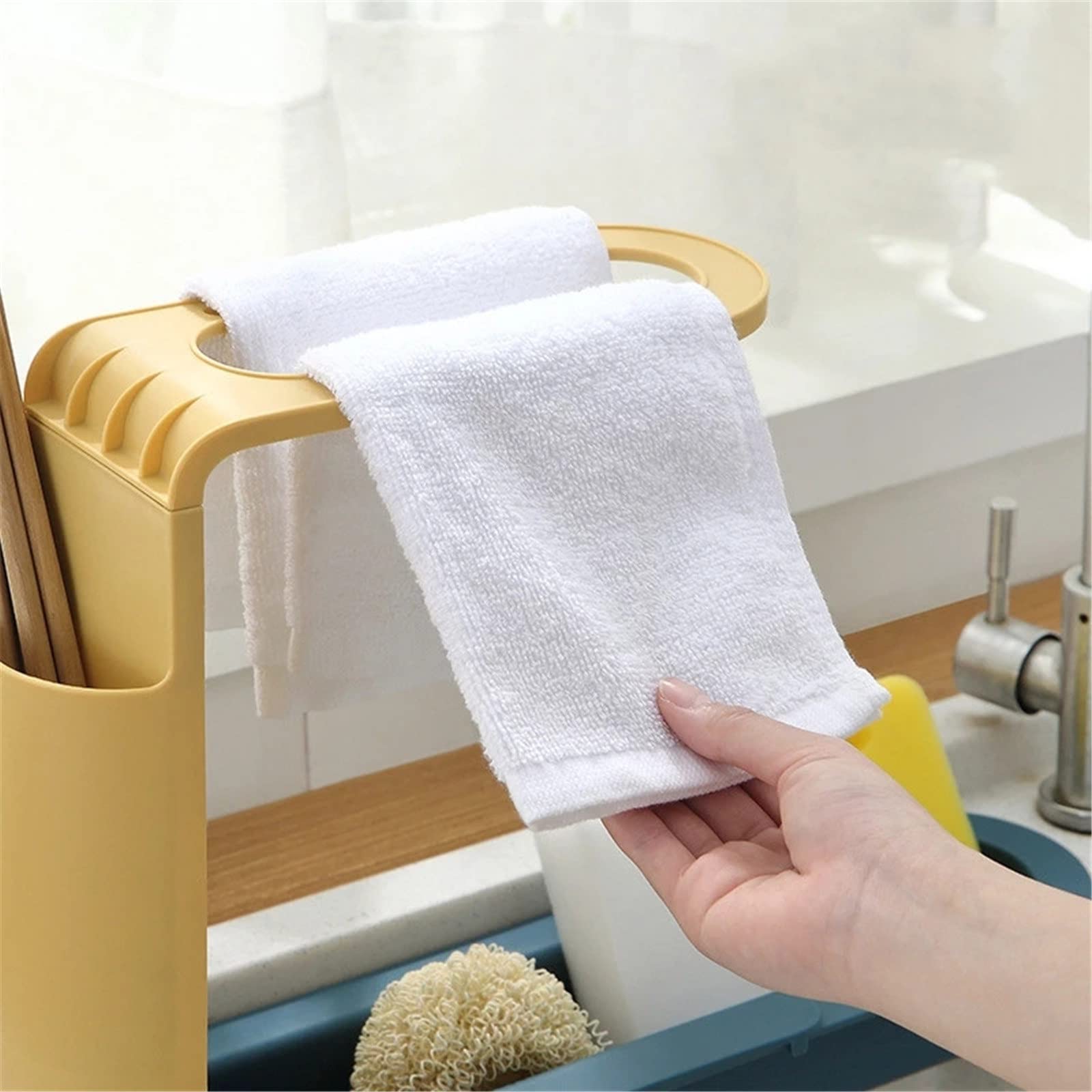 Portaspugna da Cucina Scaffale for lavello del telescopico Piatti di spugna scarico Porta sapone per Ristoranti per Famiglie(Blu)