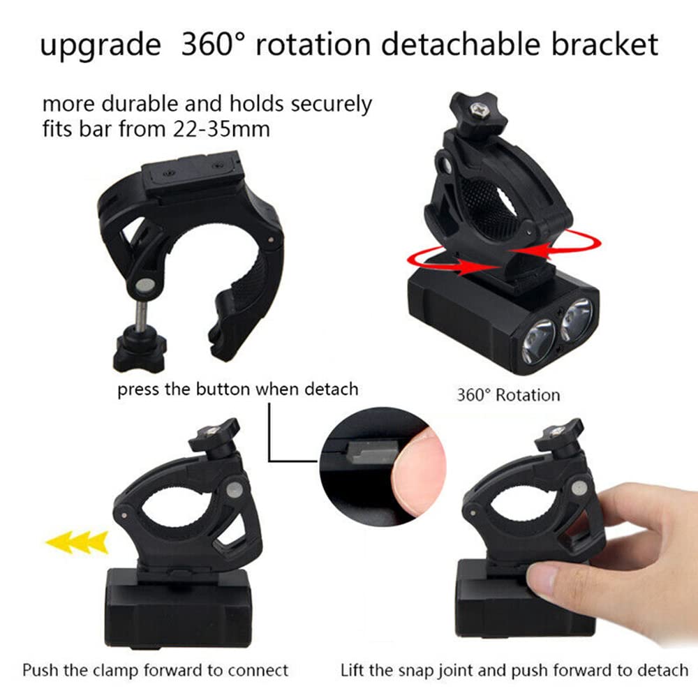 Faro Anteriore 2 LED MTB Luci per Bici 1000 Lumen Guida Notturna Mini USB Ricaricabile Lampada Anteriore per Bicicletta Luce Posteriore per Bicicletta, con luci Posteriori