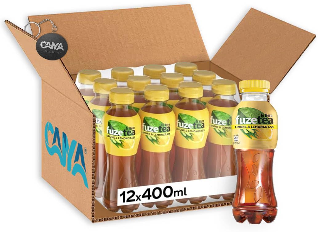 12X Fuzetea Té Nero al Gusto Limone con una Nota di Lemongrass Bottiglia Pet 400ml- Drink Summer 2023 [CAIYA® BOX da 12 Confezioni]