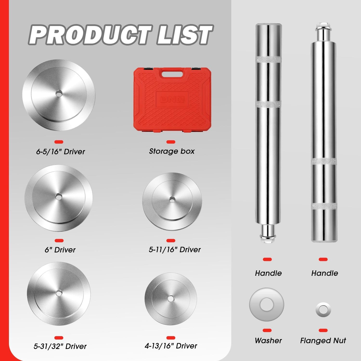 DNA Motoring Heavy Duty Truck Hub Seal Installer Kit, 5-Piece Bearing Race & Seal Driver Set for Class 7/8 Trucks, Fits 4-13/16" to 6-5/16" Hubs, No Drum Removal Required, TOOLS-00825