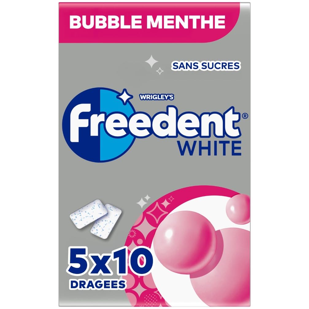FREEDENT WHITE Guma do Żucia Bez Cukru Bubble Mentha 70g 5 x 10 Sztuk
