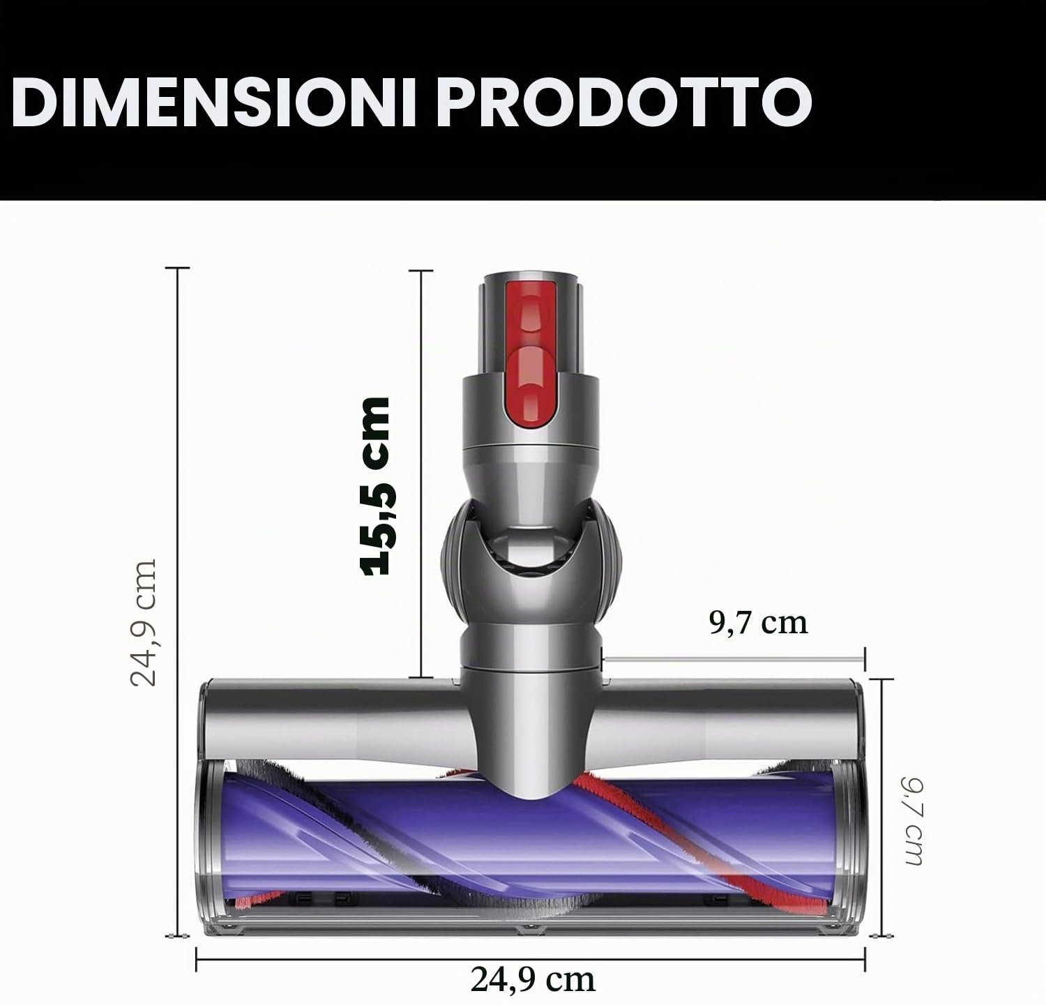 Testa di ricambio con sgancio rapido per spazzolino elettrico Dyson V7 V8 V10 V11 V15 con testa a motore diretto per pavimenti in legno duro e tappeti, accessorio per spazzole a rullo di setole SV10