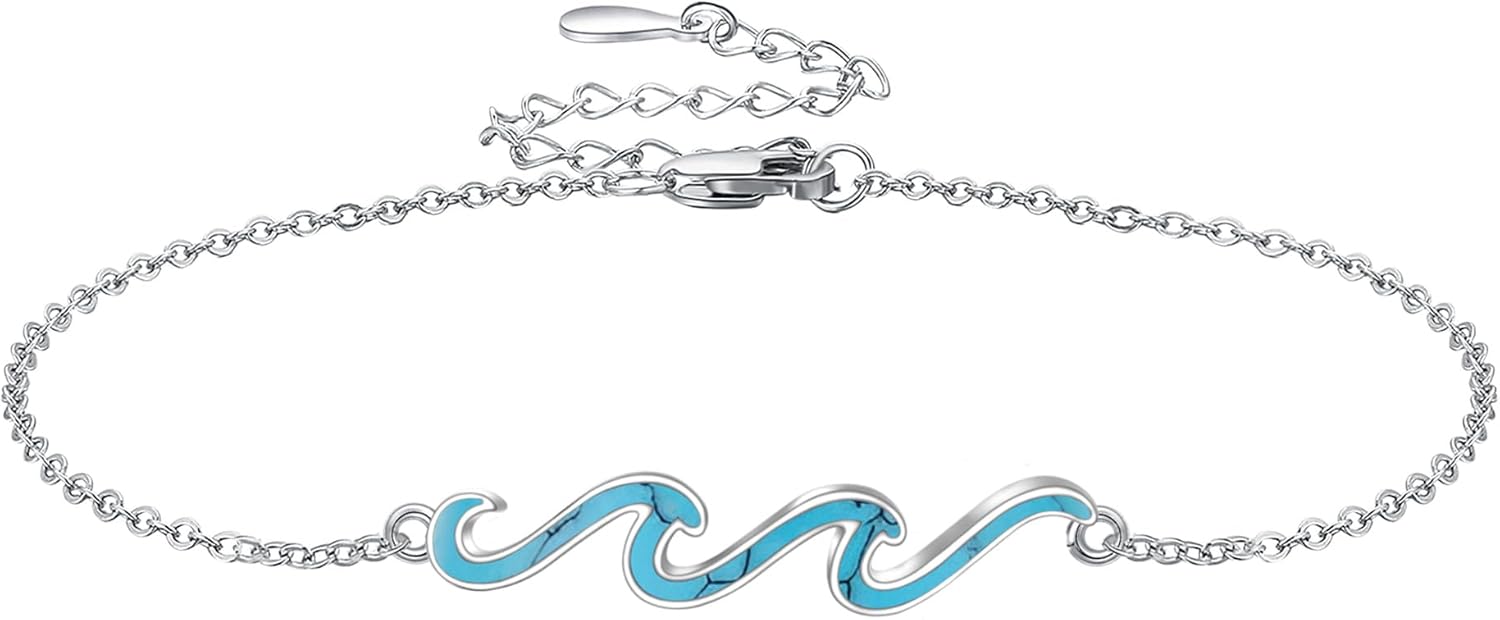 YFN Wave Anklet 925 Sterling Silver Ocean Wave Anklet Beach Jewelry for Women Gifts