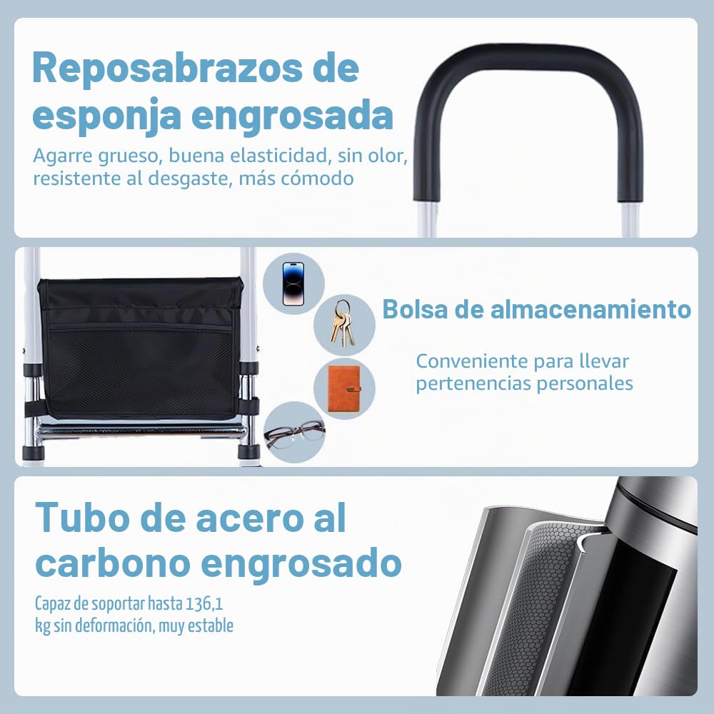 Ayuda para Levantarse de la Cama para Mayores, Grua para Personas Mayores con Barandilla Ajustable, Asidero Antideslizante Reposapiés Robusto hasta 150kg