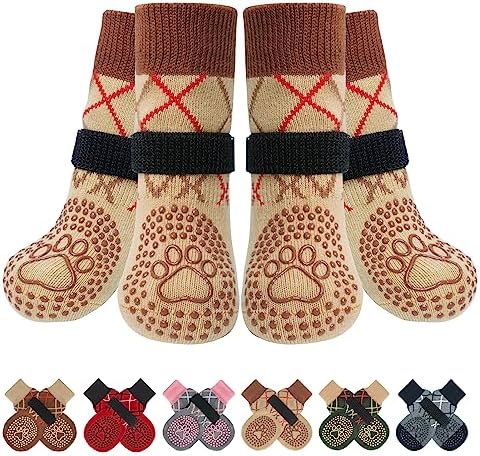 BEAUTYZOO Hundesocken Anti Rutsch, Doppelseitige Hundesocken Leckschutz mit Klettverschluss Riemen für Innenbereich Pfotenschutz für Hunde, Schuhe für Kleine, Mittlere und Große Hu