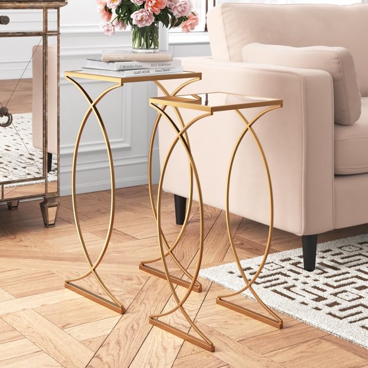 Set of 2 Nesting Coffee Tables Decorative Accent Side End Tables Plant Stand Chair for Bedroom, Living Room, Home Office and Patio,27.5'' H X 12.5'' W X 12.5'' D.