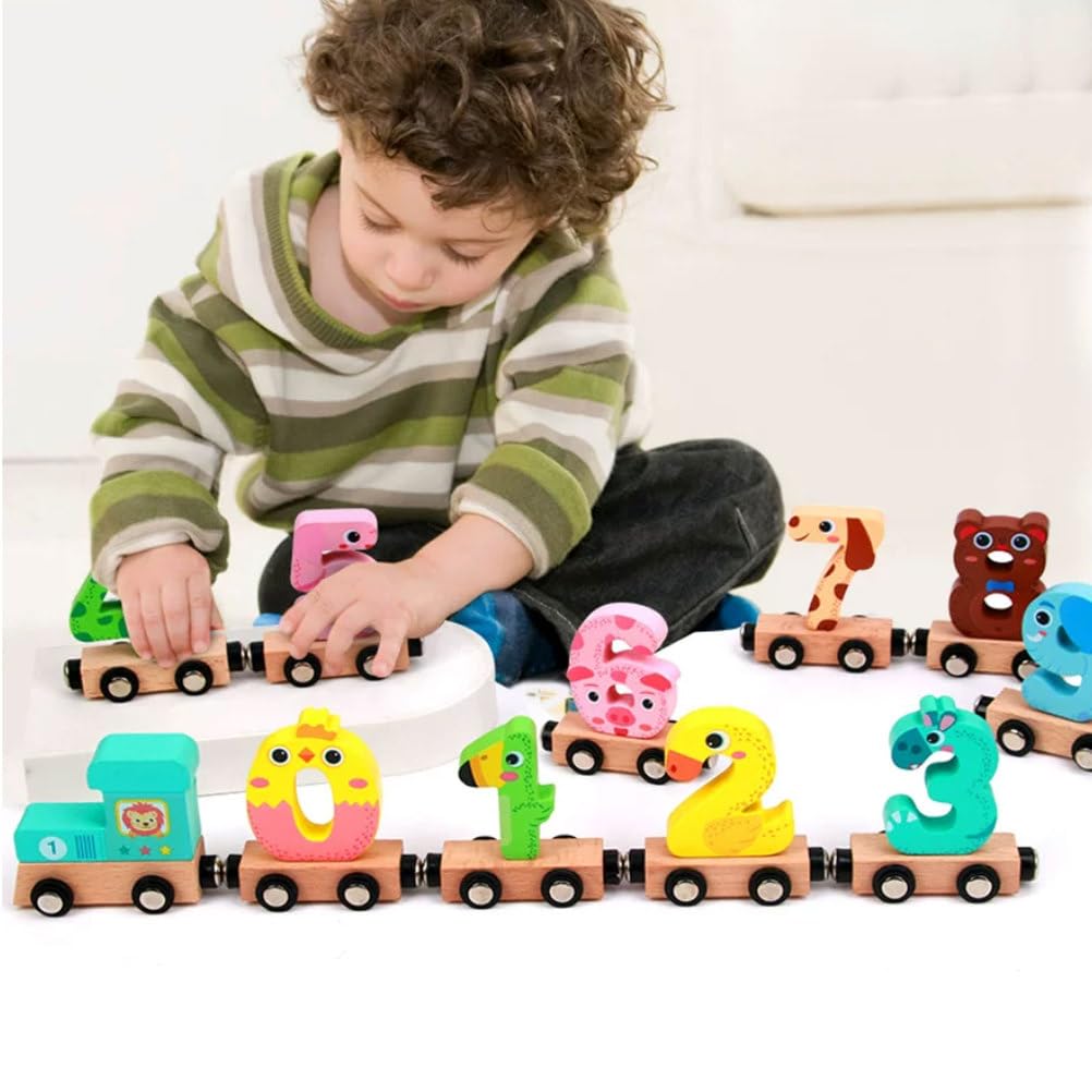 Juguete de Tren de Números Magnéticos de Madera Montessori | Carro de Tren Magnético con Figura de Animal Lindo 0-9, Juguete Educativo de Bloques de Construcción Desmontables
