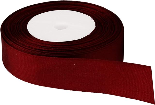 Trimming Shop 25mm Double Faced Polyester Satin Ribbon Rolls Double Sided Fabric Ribbon for Gift Wrapping Headbands Wedding Favors Party Christmas Decoration Bow Making Craft, Burgundy 25 Metres