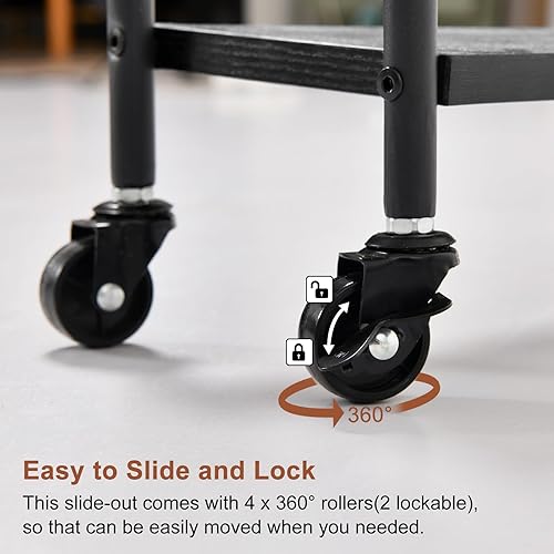 Miniatura 7 de Asgolion Carrito de almacenamiento delgado negro, carrito utilitario de 4 niveles con ruedas, carrito de estantería estrecha para espacios pequeños