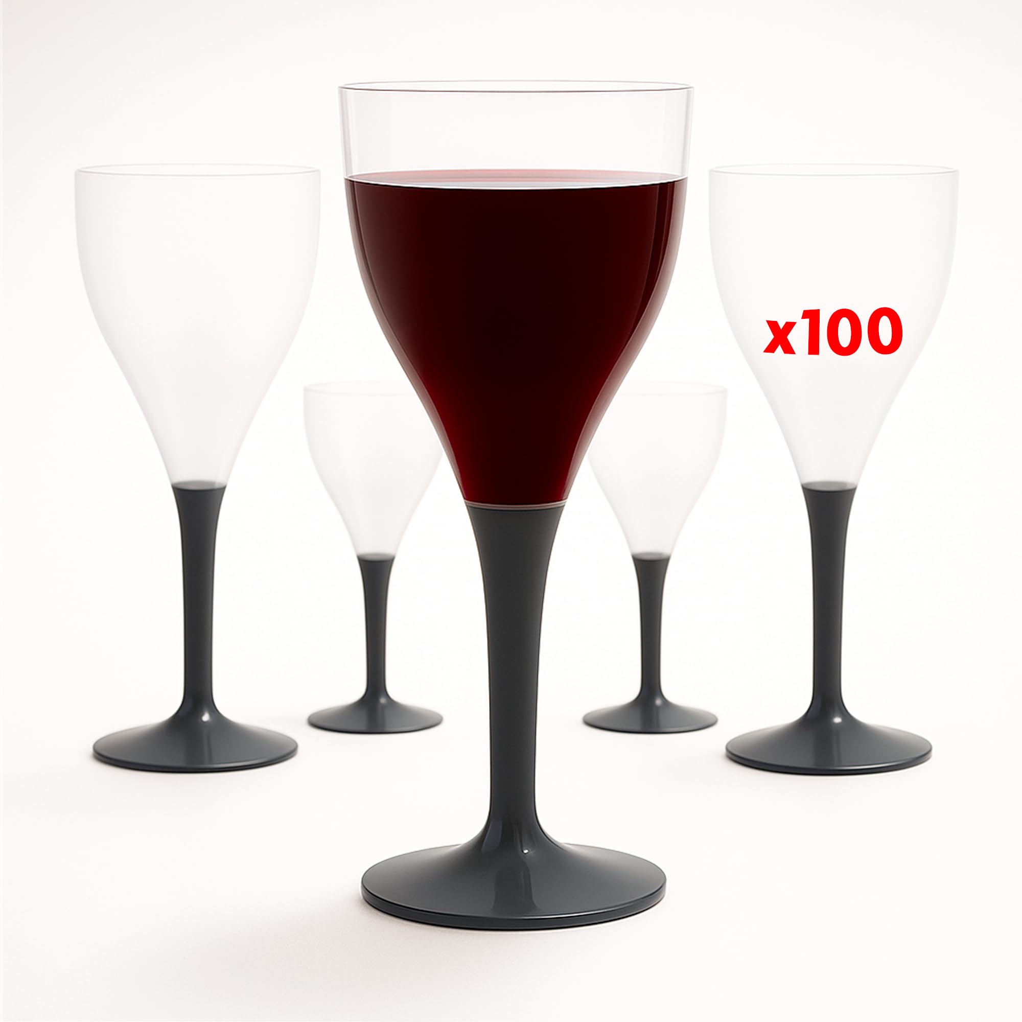 Table'Colors Lot de 100 Verres A Pied Lavable et Reutilisable - Emboitage Parfait, Grande Stabilité, Idéal Mariage, Anniversaire, Réceptions - Contenance 16cl (Ardoise)