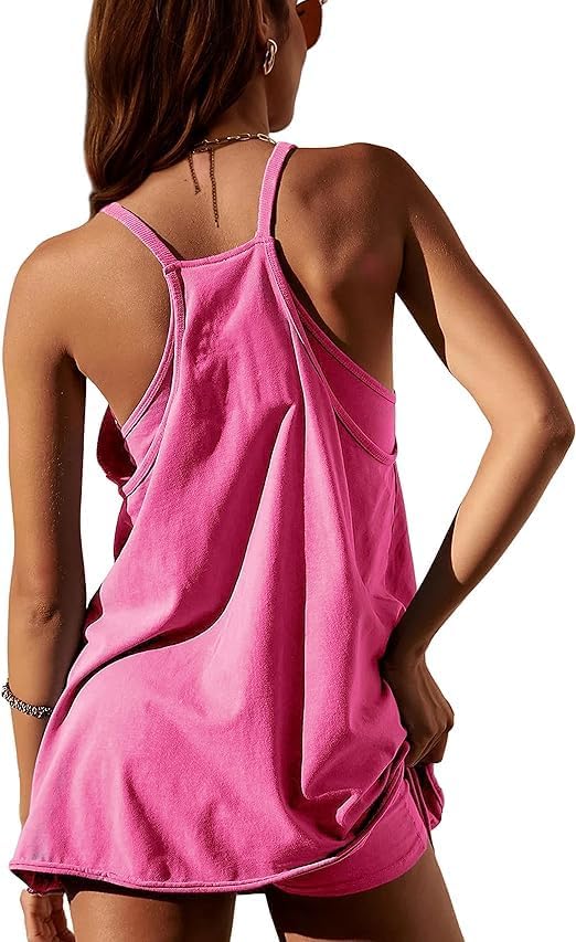 VAOYIU Womens Athletic Sleeveless Mini Dress Hot Shot Romper Dresses Spaghetti Strap Tennis Dress Built in Shorts - Image 2