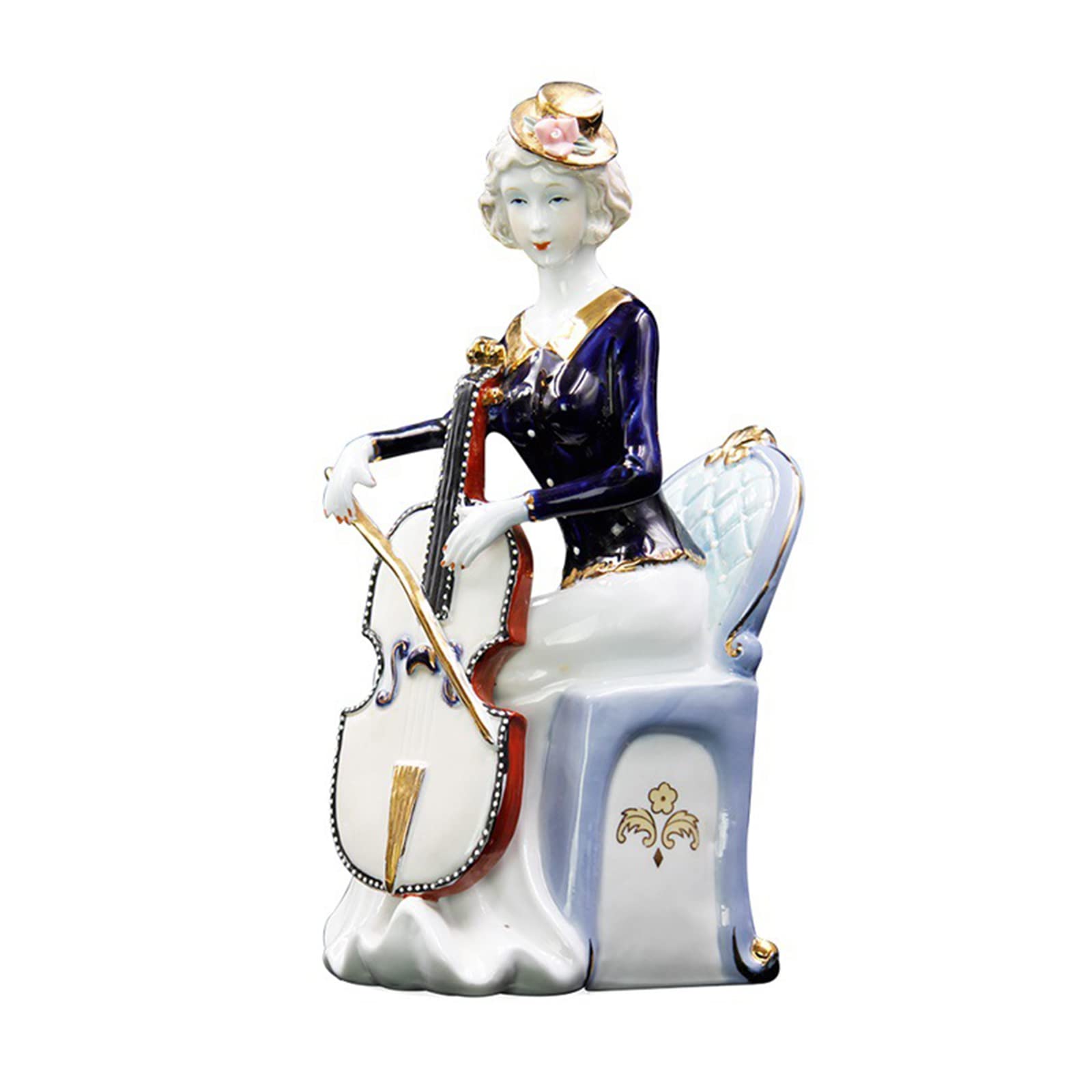 Gioca A Violino Figura Porcellana Seduta Elegante Ragazza Statua Violino Musica Scultura Domestica Desktop Ornamento per Musica Amante Regalo,Bianca