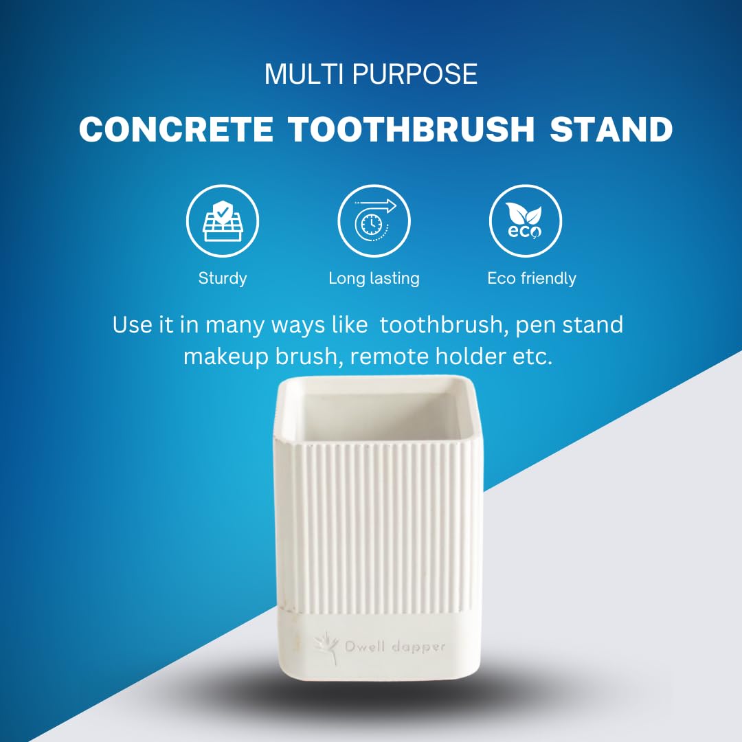 Dwell dapper | Concrete Made Toothbrush Holder | Hand Crafted | Multi-Purpose Pen Holder, Remote Holder | Stripe Design (Grey) — Amazon image 5