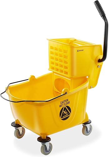 Miniatura 3 de Dryser Carrito de limpieza comercial con ruedas con tapa, estantes y bolsa de vinilo y cubo de fregona comercial con escurridor de prensa lateral,