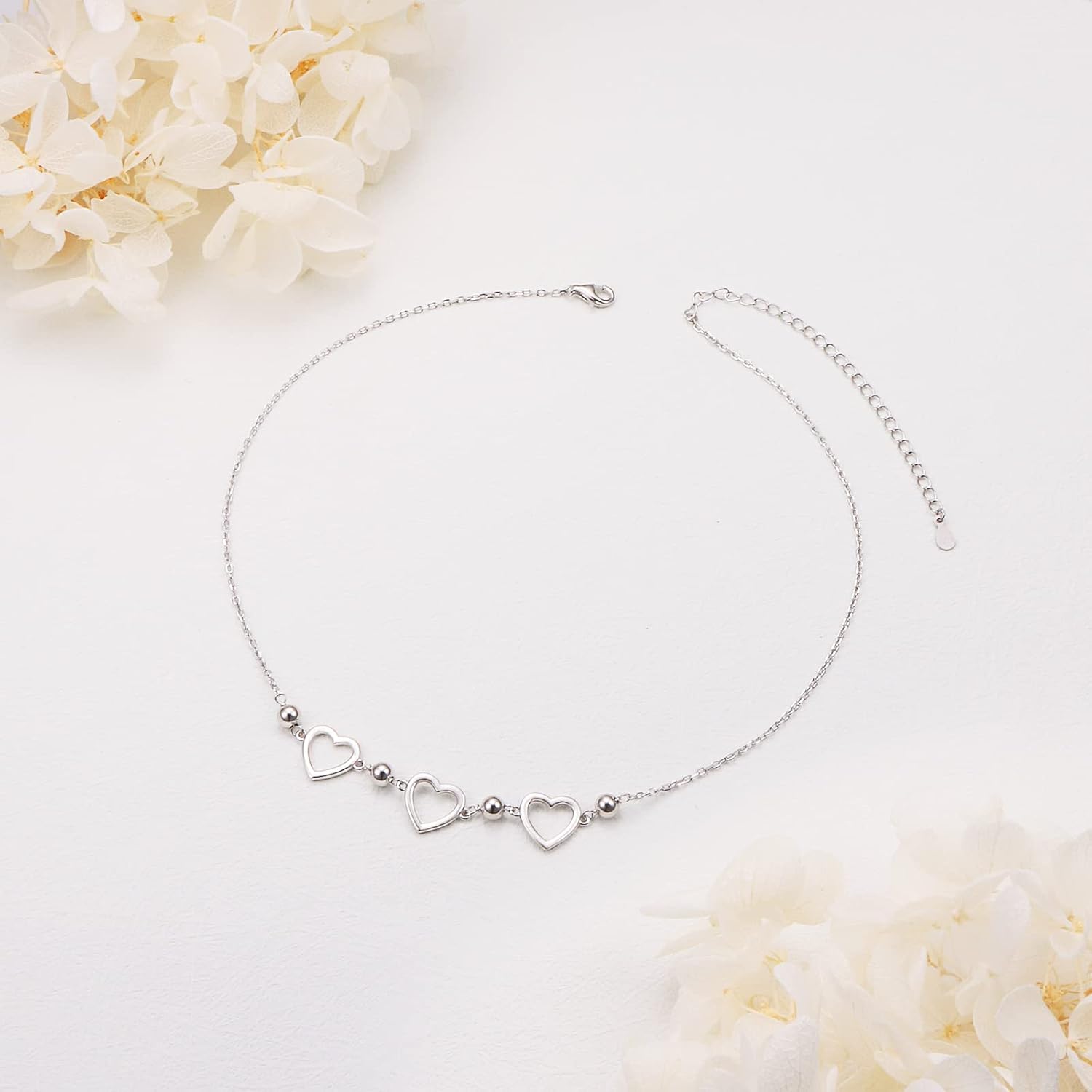 Alphm S925 Sterling Silver Heart Choker Short Dainty Adjustable Pendant Necklac for Women Jewelry - Image 4